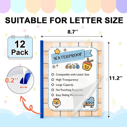 TOTiyea 40 Pack Clear Report Covers with Sliding Bars, 5mm (25 Sheet Capacity) Black Sliding Bar File Folders, for Letter Size