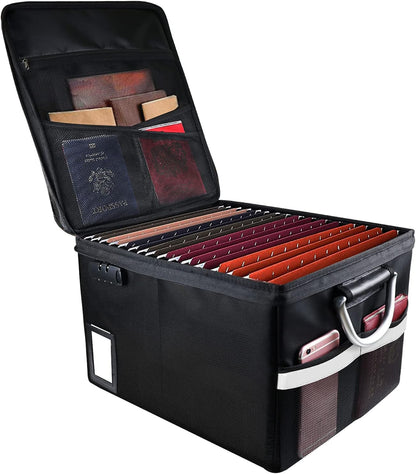 TOMKID Fireproof Document Box, Fireproof File Box with Lids, Important Document Organizer Box with Lock, Portable File Folder Organizer with Handle