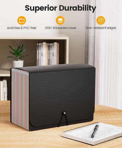 Sooez Upgraded Accordion File Organizer, Expanding File Folder with Deeper 12 Pockets - Never Cover Up Index Tabs, Monthly Bill Paper Receipt Document Organizer, Letter A4 Size for Home Office School