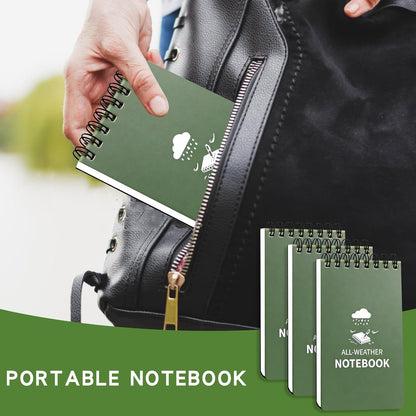 Waterproof Notebook, 4 Pack Pocket Notepad, 3" x 5" Top-Spiral Weatherproof NotePad, All Weather Police Pocket Notebook Mini Memo Steno Note Pads for Outdoor Office School Recording, Black