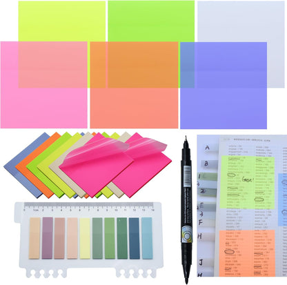 YOUDEFUL 1600pcs Translucent Sticky Note Tabs, Morandi Page Markers for Annotating Books,Repositionable Book Flags Tabs Strip with Binders, Clear Sticky Notes,Page Tabs,Index Tabs