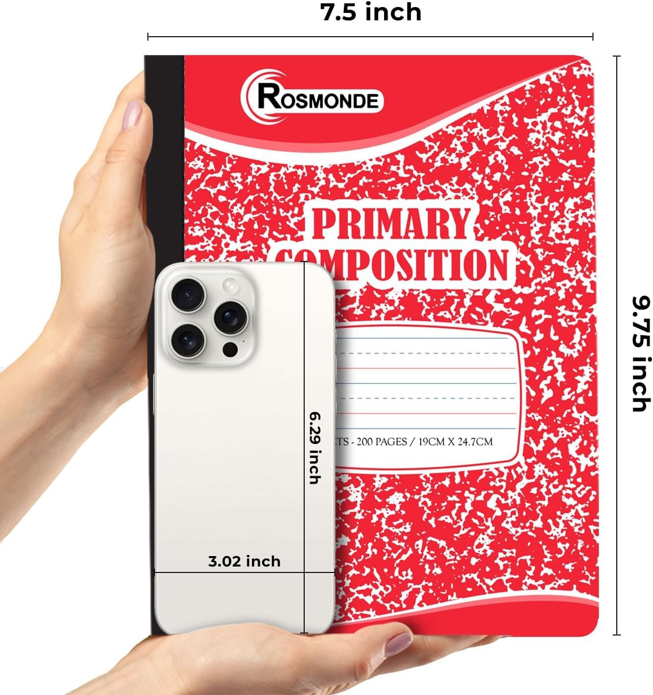 Rosmonde 50 Pack Composition Notebooks Bulk, Wide Ruled Composition Notebook, 200 Pages (100 Sheets), 9-3/4 x 7-1/2, Black Marble, Bulk School Supplies, Office Notebooks, Bulk Notebooks for School