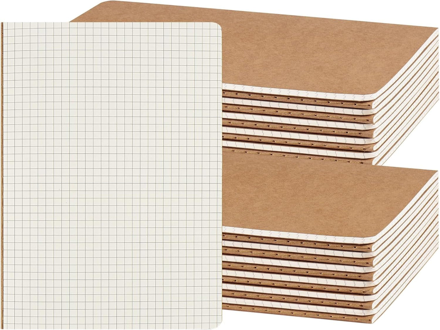 ZCZN 8 Pack A5 Kraft Notebooks Bulk, 8.15x5.5 Inches Graph Paper Journaling Notebooks, Notebooks for Work, Composition Notebooks for School, Journal Notebooks for Office, 60 Pages