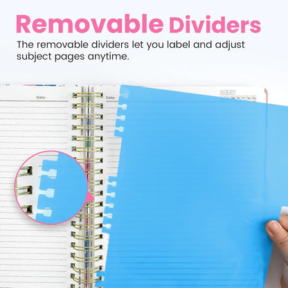 Large Lined Spiral Journal for Women Cute Hardcover 5 Subject Notebook for Work 8.5" x 11" with Removable Dividers & Tabs, College Ruled, 280 Pages Aesthetic Journal for Work, School & Note Taking, Garden of Whimsy