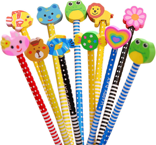 24Pcs Pencils Assorted Cartoon Stripe Colored Wooden Pencils for Supplies Students Prize Gift (animal fruits, 24)
