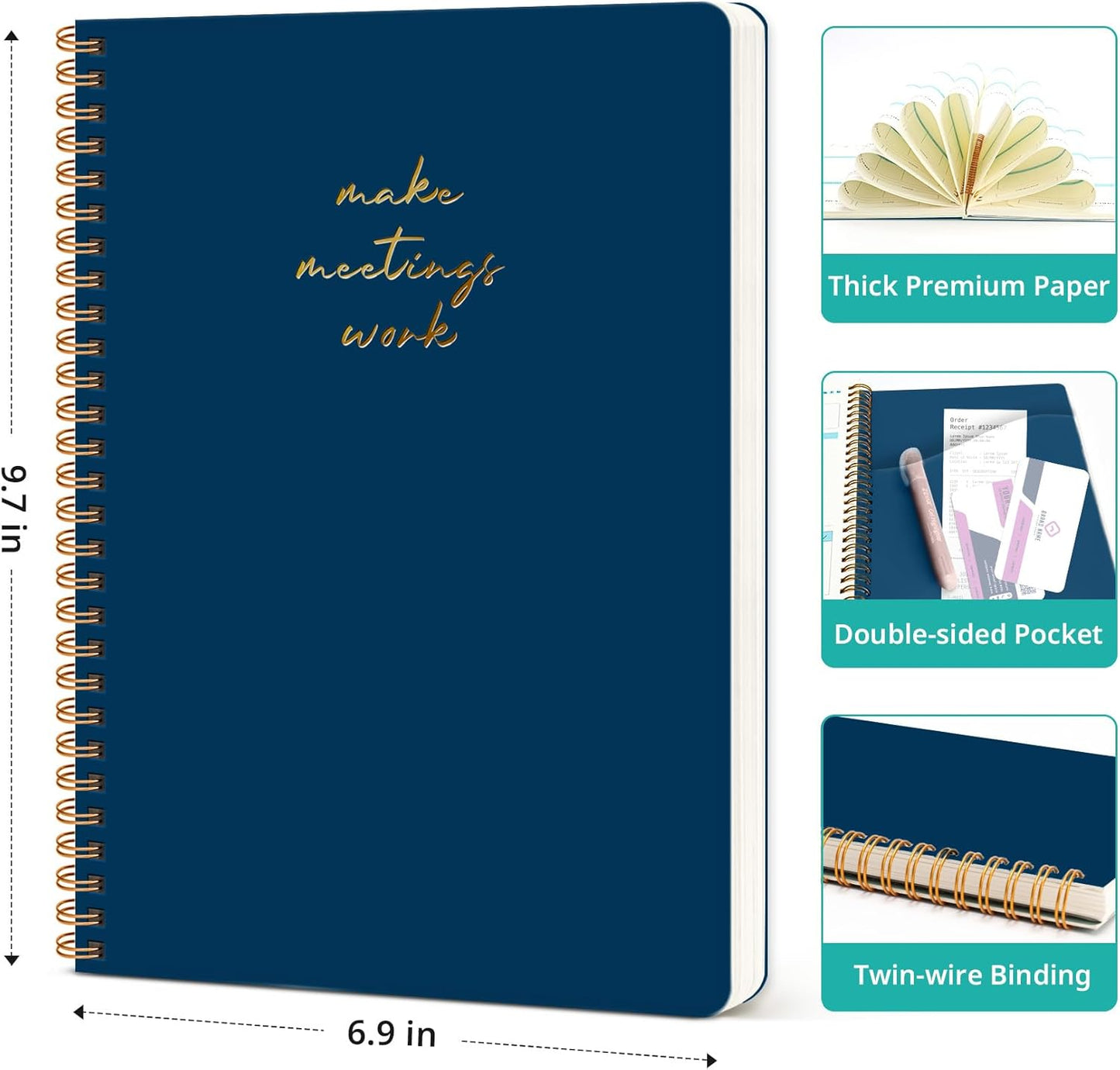 Meeting Notebook for Work Organization - Work notebook with action items, Meeting Minutes Planner Notebook, Perfect Office Supplies for Men & Women - Pink