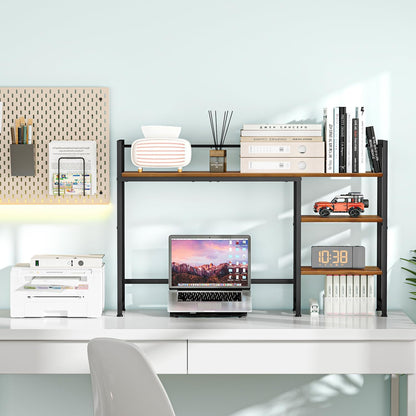 Snughome Desk Shelf, 38.6" Desktop Organizer Shelf, Desk Hutch for Computer Monitor, 4 Tier Desk Display Rack, Wood Desktop Bookshelf Storage Rack for Home Office Dorm, Rustic Brown | Desk Hutch, Computer Monitor, Desktop Display Rack, Home Office Dorm