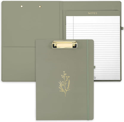 Aesthetic Clipboard Folio with Refillable Lined Notepad & Interior Pocket – Cute Padfolio/Legal Pad Holder for Women – Easily Organize Notes at Work, School, or Home