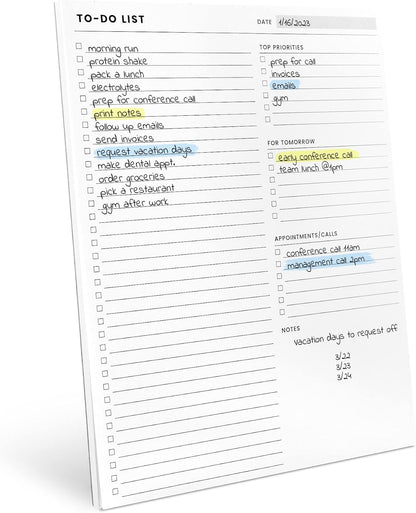 To Do List Notepad: With Multiple Functional Sections - 6.5 x 9.8" 60 Sheets - Spiral Daily Planner Notebook - Task CheckList Organizer Agenda Pad for Work - Note & Todo List Organization Notebooks