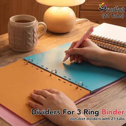 21 Tab A-Z Binder Dividers, 3 Ring Plastic Binder Dividers with Tabs Multicolor Alphabet Dividers for 2/3/4/11 Ring Binders, Letter Size (8.2×11.6 Inch)