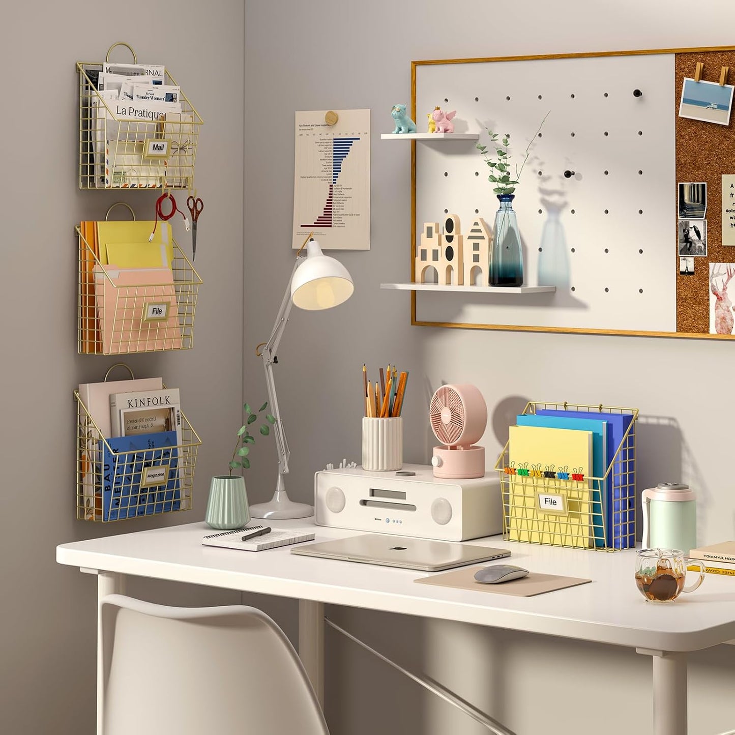 Yuzehuaza Hanging Wall File Organizer Metal Wall Mounted File Holder Folder with Handles and Hooks, Magazine Document Rack, for Home Office or Decor, 3 Packs (Patent Pending)