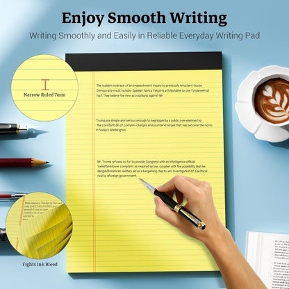 6 Pack Legal Pads 8.5 x 11 College Ruled Notepads, White Note Pads 8.5'' x 11'' Writing Pads Narrow Ruled Lined Paper Pads, 30 Sheets Per Note Pad, Legal Notepads for Work Study Daily Note Taking List