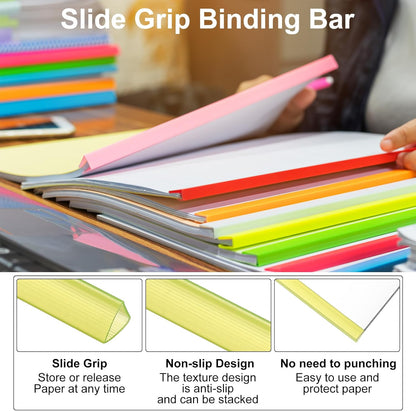 PATIKIL 50Pcs Binding Bars, 10x10mm Binding Bars Slide Grip 70 Sheets Capacity A4 Size Report Binder Presentation Binder for Study Office Report Cover Resume, Transparent Red