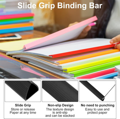 PATIKIL 10Pcs Binding Bars, 15mm Binding Bars Slide Grip 120 Sheets Capacity A4 Size Report Binder Triangle Presentation Binder for Report Cover Resume, Blue