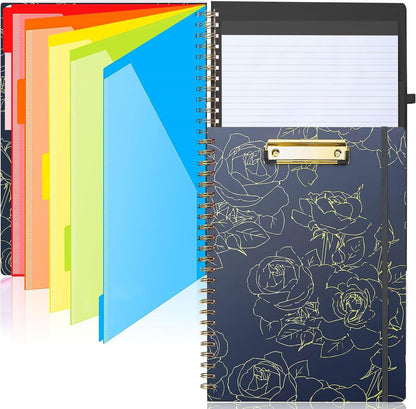 Sooez Clipboard with Refillable Notepad, Clipboard Folder with 10 Storage Pockets for Letter Size, Spiral Clipboard Notebook, Cute Portfolio for School Office Nursing