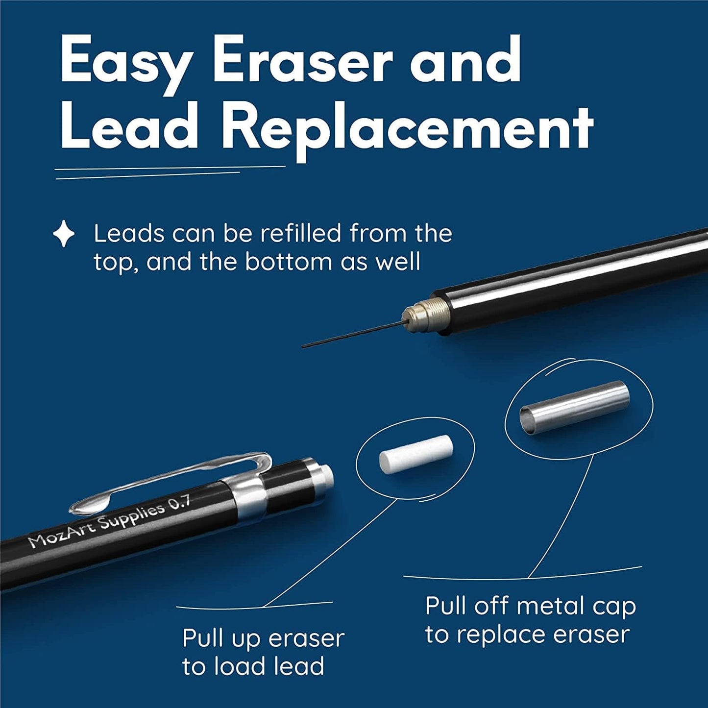 Mozart Essential Set of Lead Refills - 4 Sizes: 0.3, 0.5, 0.7 & 0.9 mm with 100 HB Lead Refills for Each - for Sketch, Architecture, Drafting, Art, Drawing Supplies, Metal Mechanical Pencils