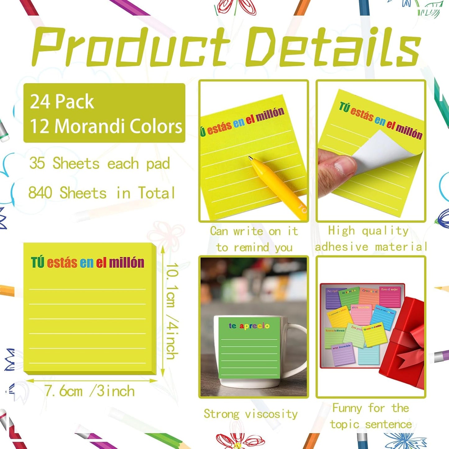 Yinder 48 Pcs Inspirational Sticky Notes Cute Motivational Sticky Notes Pad End of Year Employee Appreciation Gifts Bulk for Teacher Nurse Coworkers Office Supplies 3 x 3'' (Thank You,Dark Color)