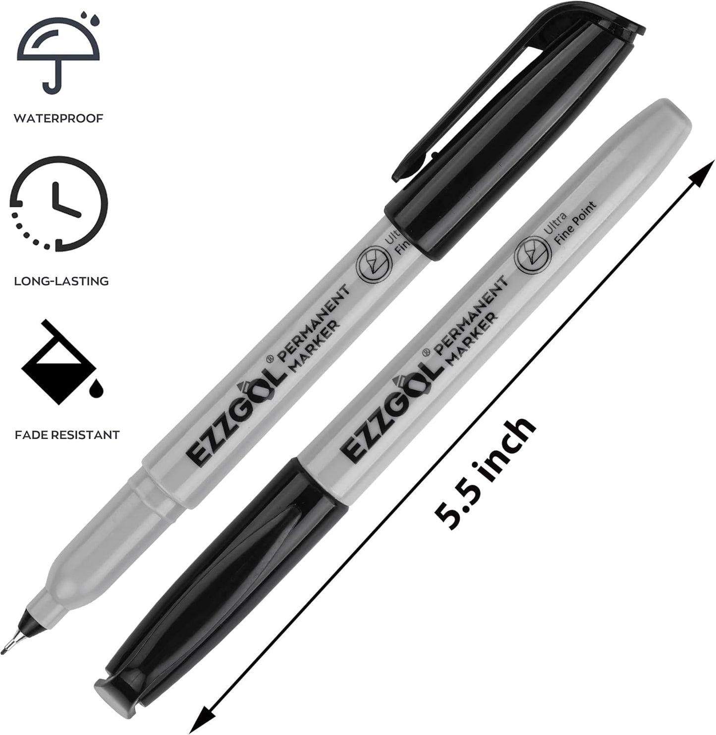Ezzgol Ultra Fine Permanent Marker, 72 Pack Ultra Fine Point Black Permanent Marker set, Works on Plastic,Wood,Stone,Metal and Glass for Doodling, Marking