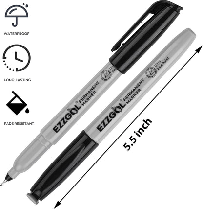 Ezzgol Ultra Fine Permanent Marker, 72 Pack Ultra Fine Point Black Permanent Marker set, Works on Plastic,Wood,Stone,Metal and Glass for Doodling, Marking