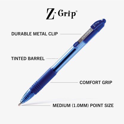 Zebra Pen Z-Grip Retractable Ballpoint Pen, Smooth-Flowing Black Ink, 1.0mm Medium Point, School & Office Supplies, Ideal for Note-Taking, Journal and Planner Use, 18-Pack (22218)