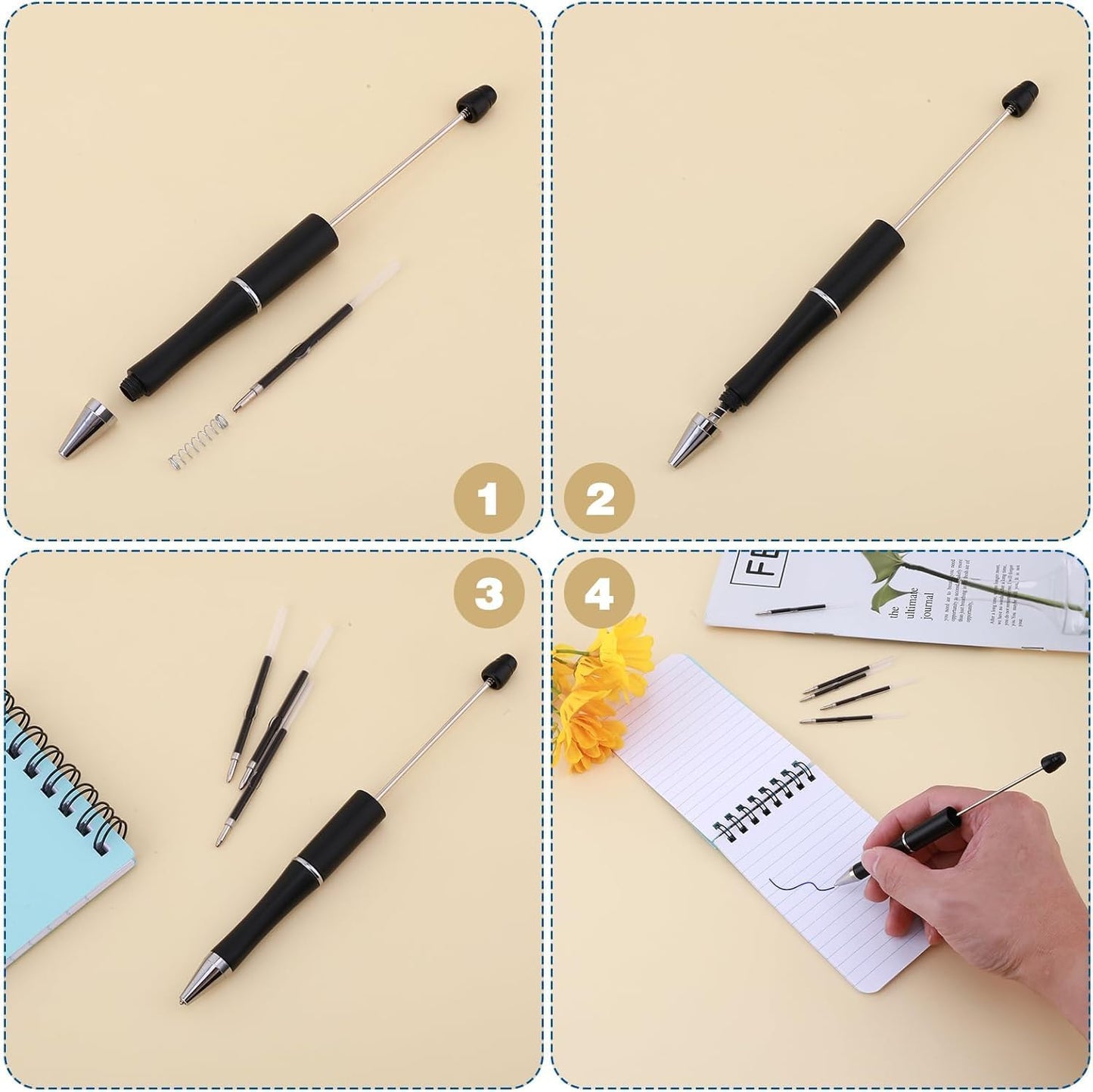 Retractable Ballpoint Pen Refills 30 Pieces 1mm, Medium Point 4.2 Inch Black Ink Refills Smooth Writing for Click Pens
