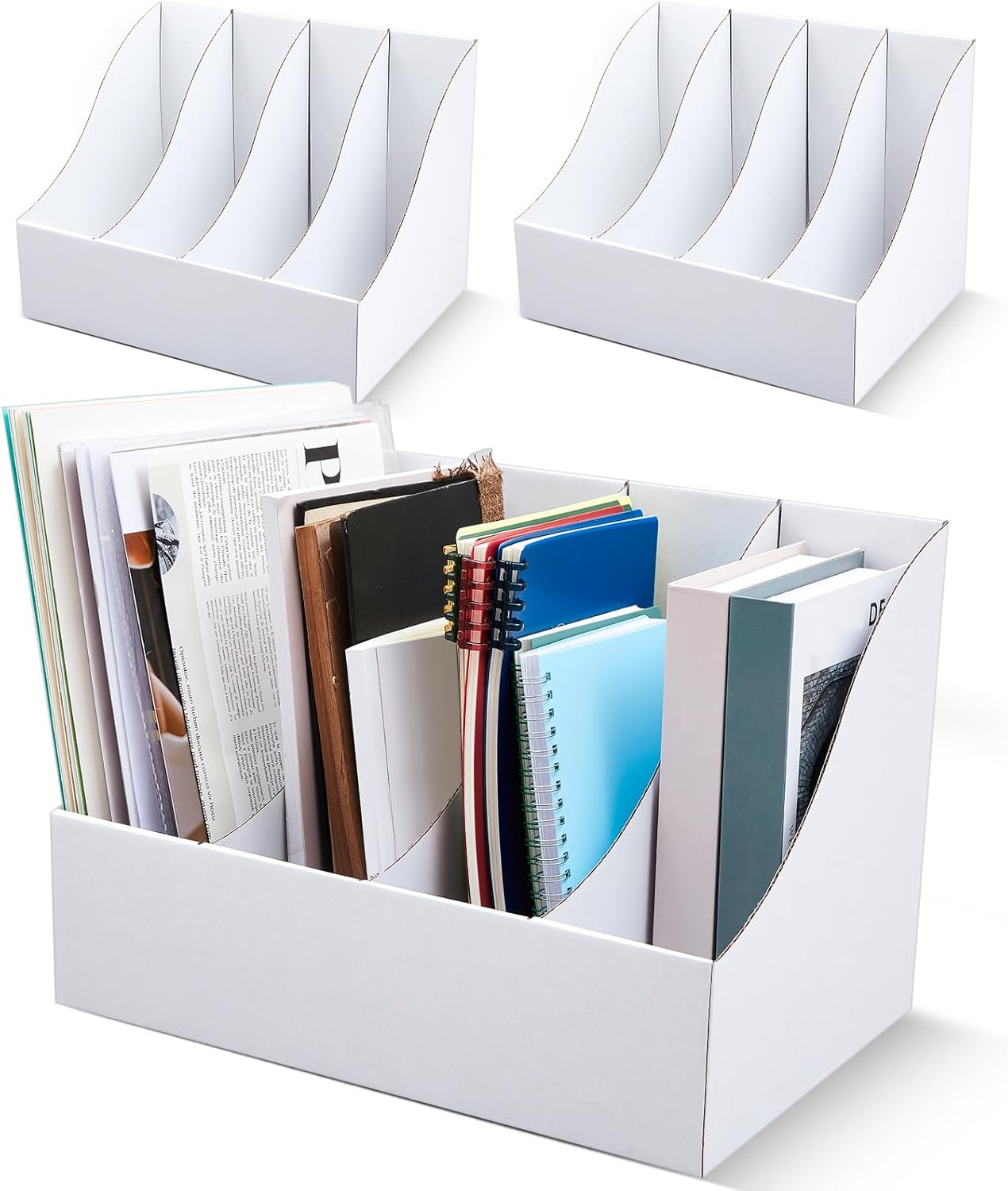 3 Pack Cardboard Magazine File Holders 12 Grids Vertical Book Bins 10.6'' x 10.2'' x 14'' Magazine Document Storage Box for Desk Shelves Home Office Classroom Library Use (Black)