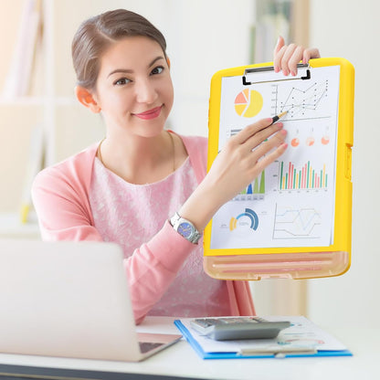 Plastic Clipboard with Storage, 8.5 x 11 Storage Organization Box Side-Opening, Heavy Duty Clip Board with Pen Holder and Paper Folder for Nurses, Teachers, Office & School Supply, Orange