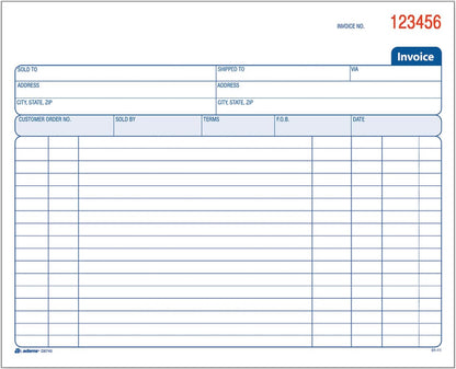 Adams Invoice Book, 2 Part, Carbonless, 8.38 x 7.19 Inches, 50 Sets per Book, White and Canary (D8740)
