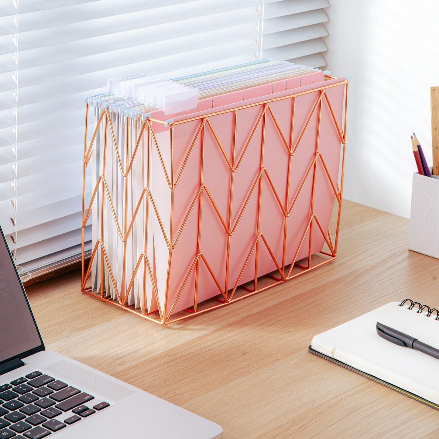 Y YOMA 12 Pack Rose Gold Hanging File Folders Letter Size Decorative File Folder Cute Pretty Hanging Folder Organizer for Filing Cabinet Office Home with 1/5-Cut Adjustable Tabs, 3 Gold Foil Design