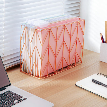 Y YOMA 12 Pack Rose Gold Hanging File Folders Letter Size Decorative File Folder Cute Pretty Hanging Folder Organizer for Filing Cabinet Office Home with 1/5-Cut Adjustable Tabs, 3 Gold Foil Design
