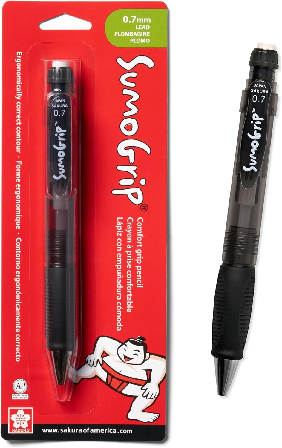 SAKURA 50280 SumoGrip 0.9-mm Pencil with Eraser, Clear