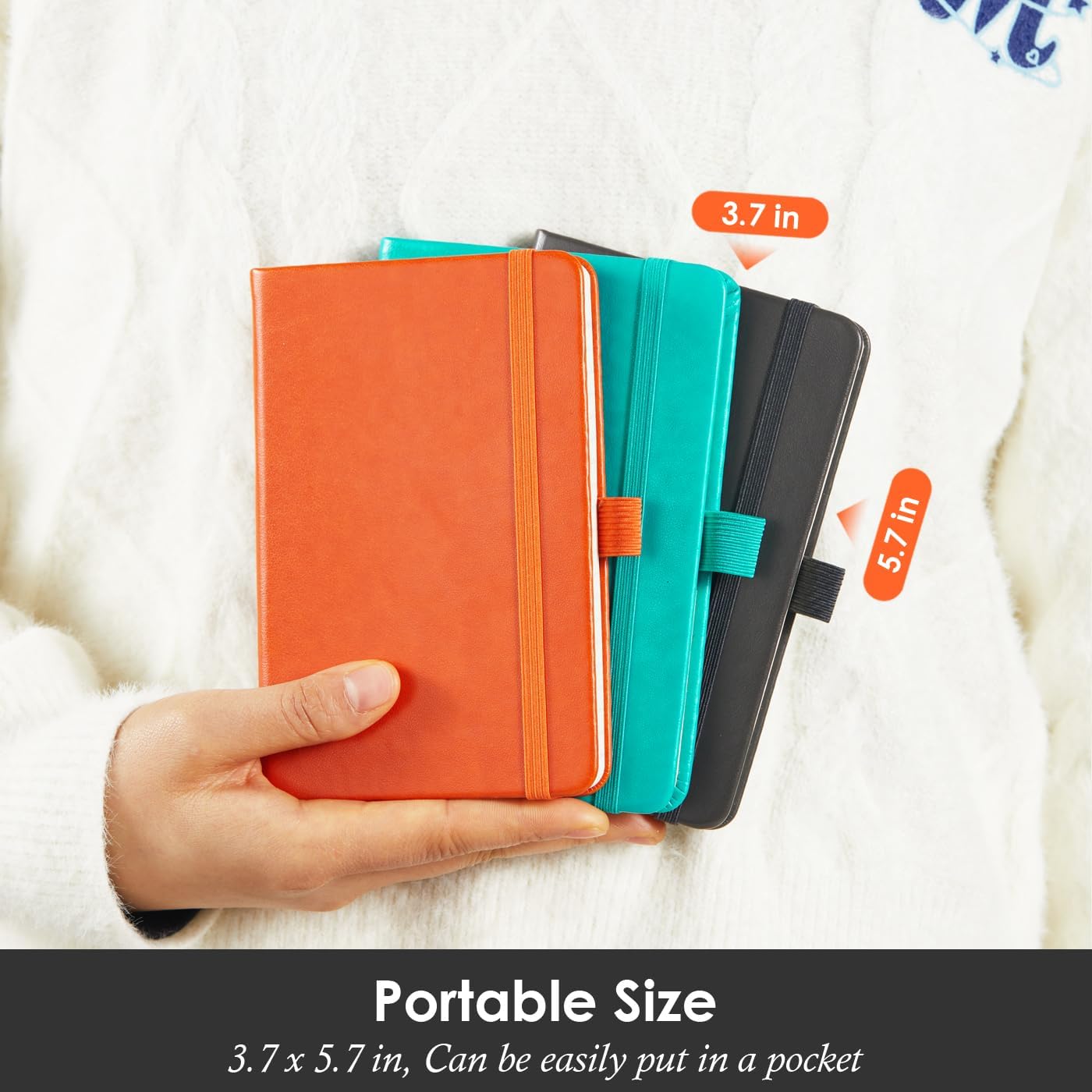 NIRMIRO Small Notebook Journals, 3 Pack Mini Pocket Note pads for Men & Women Writing, A6 Small Leather Notepad 3.7" x 5.7" with Pen, Black, Red, Green