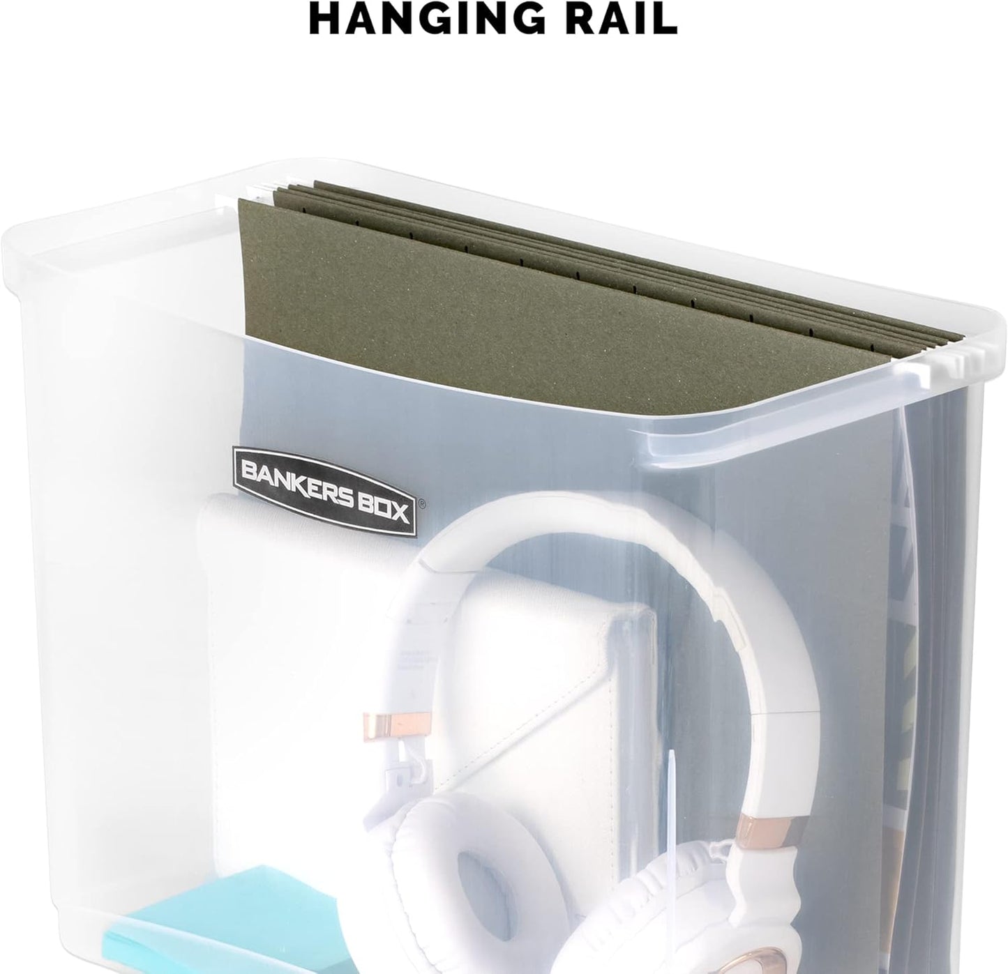 Bankers Box 1 Pack Portable Open Desktop Plastic File Storage Box with Hanging Rails, Side Handle, Organizer Bin, Letter