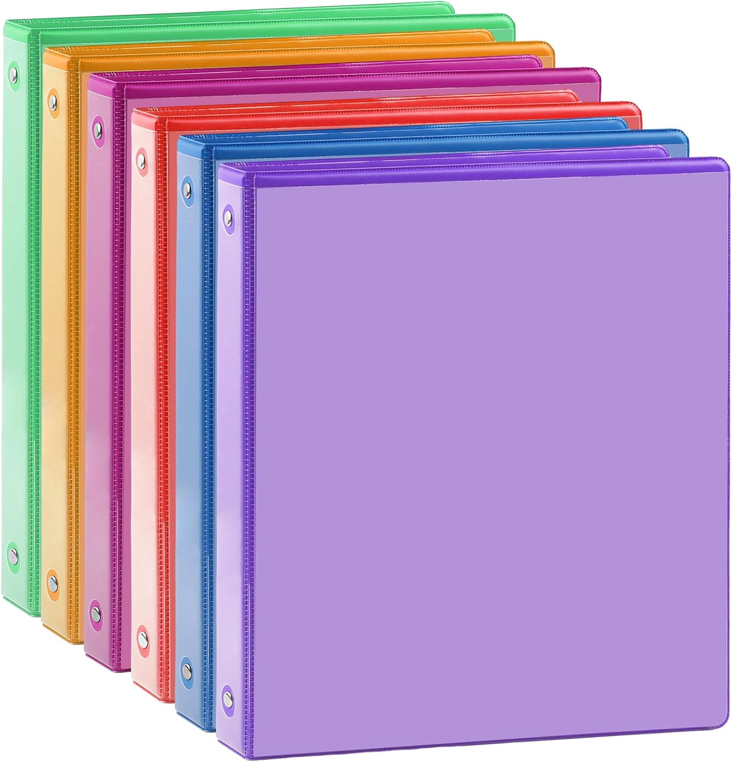 3 Ring Binder - 6 Pack, 1 Inch Binder with 2 Interior Pockets & Clear View Overlay, Large Capacity, Round Ring Binders for Office Supplies, School & Home (6 Colors)
