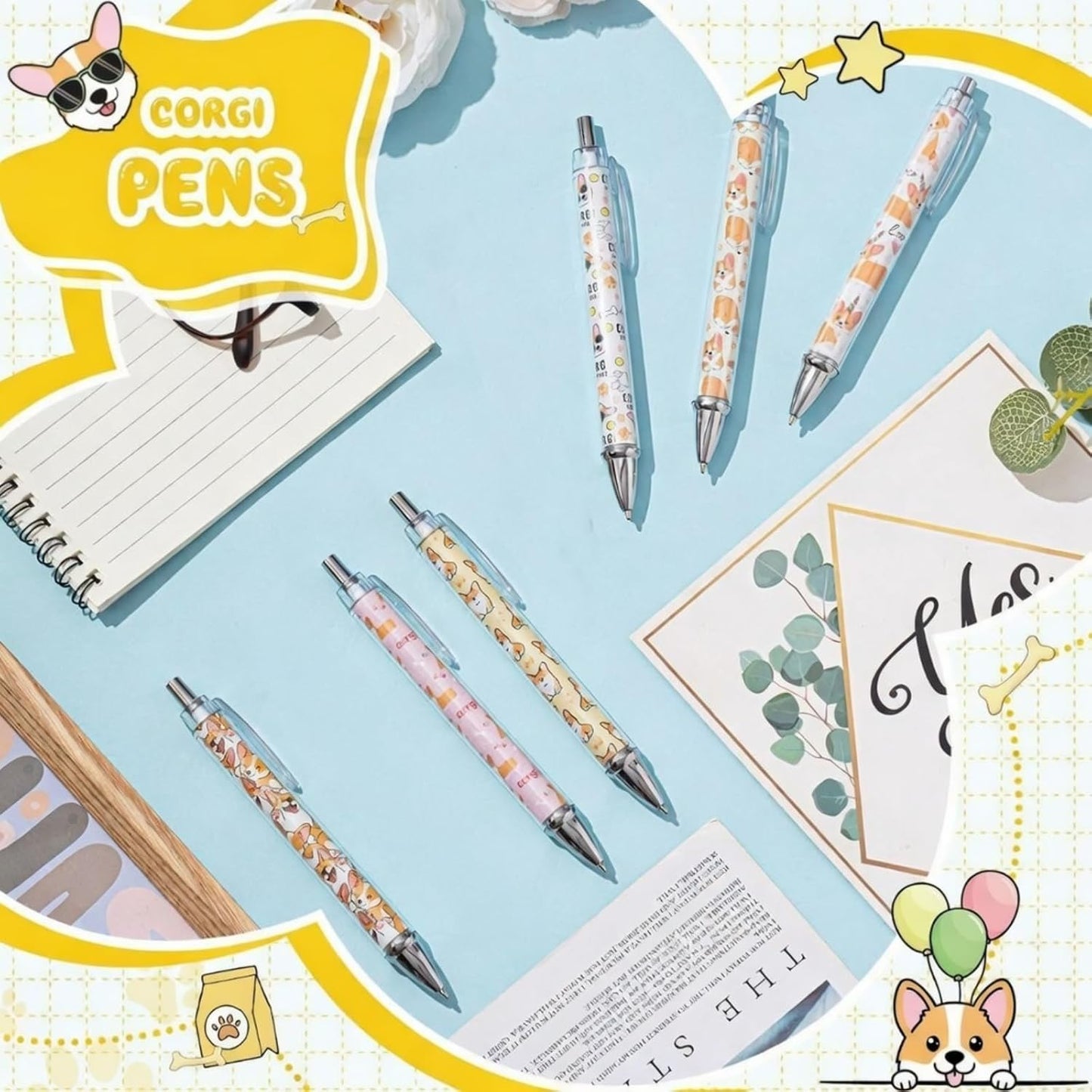 Ireer 8 Pcs Ballpoint Pens for Women 1.00 mm Cute Black Ink Pens Fine Point Smooth Writing for Journaling Aesthetic Office Supplies (Mahjong)