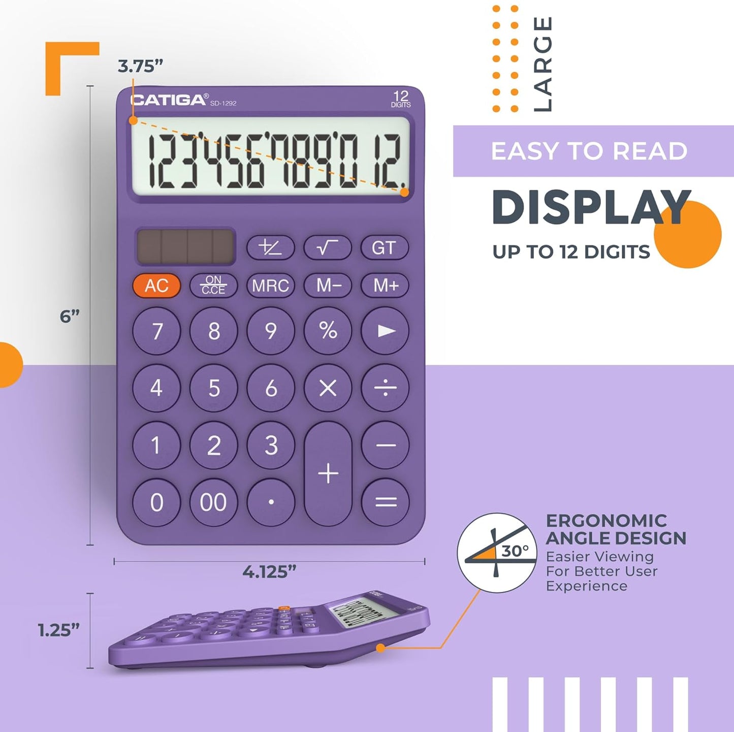 CATIGA 12 Digit Desktop Calculator Basic Desk Calculator with Large LCD Display, Big Buttons, 4 Function, Solar and Battery Dual Power, for Office, School, Home, SD-1292 Green