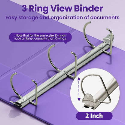 SUNEE 3 Ring Binder 2 Inch, Clear View Binder Three Ring PVC-Free (Fit 8.5x11 Inches) for School or Office Supplies, Light Purple, 1 Pack