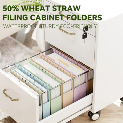 XINGIA Hanging File Folders Letter Size,1'' & 2'' & 3''Expandable File Cabinet Folders with Tabs,Extra Capacity Plastic Hanging File Organizer,12 Pack Pastel Wheat Straw Hang Folder for Office School