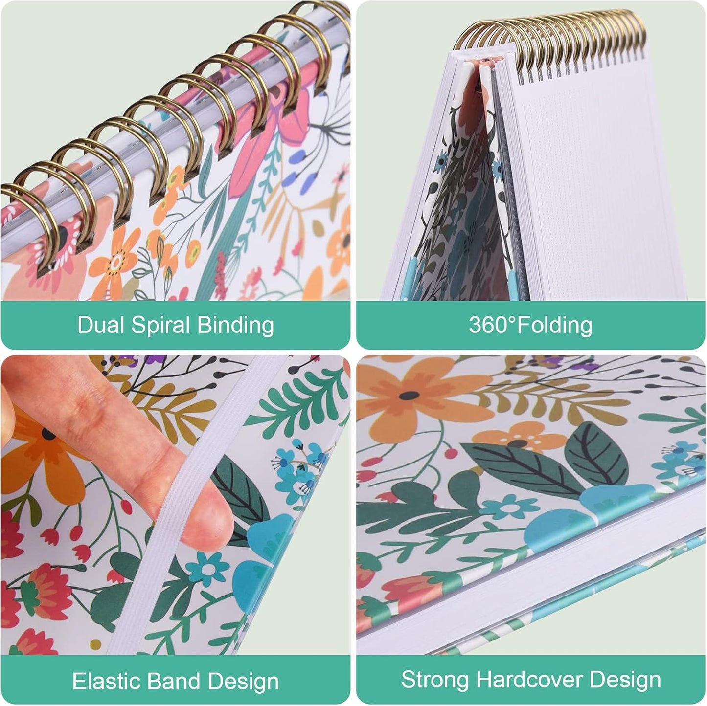 Spiral Notebook, 4 Pack A5 Lined Journal for Women, Hardcover Spiral Journal with 2 Pockets, College Ruled Notebooks, Cute Notebook for Office, School Supplies, Gifts (160 Pages, 6.3" x 8.46")