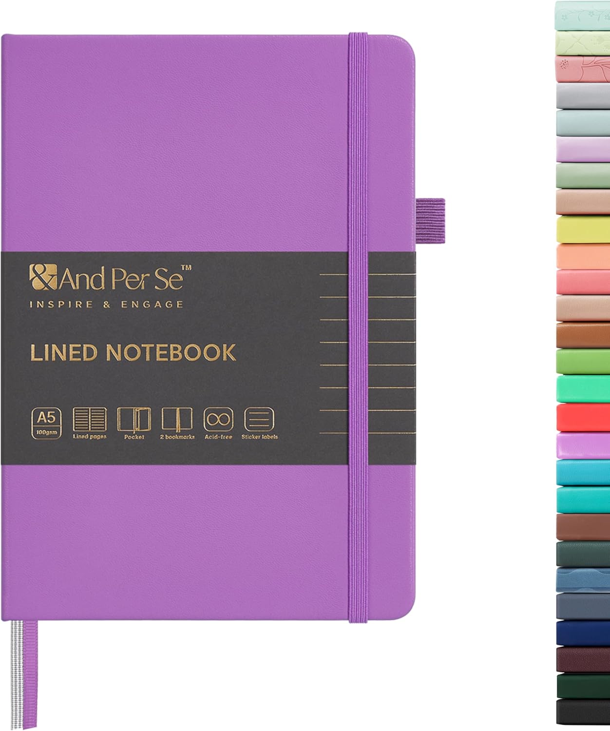 &And Per Se Lined Journal Notebook, 160 Pages, A5 5.7 x 8 inches College Ruled Thick Paper Notebook Journals for Writing, Hardcover Notebooks for Women Men Office School (1 Pack, Green) - Colors B