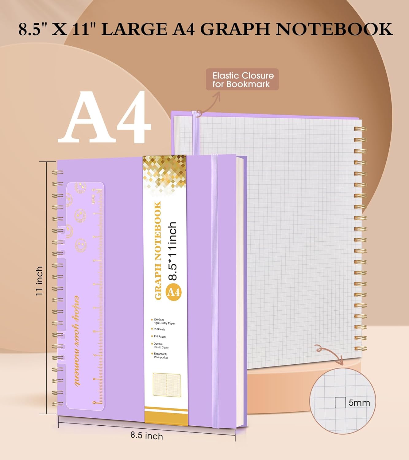 Spiral Notebook Journal 8.5” x 11”, A4 Large Pink Notebooks for Women Men, College Ruled Lined Journal, 100 GSM Paper, Plastic Hardcover Spiral Bound Journals for Work School Note Taking Business