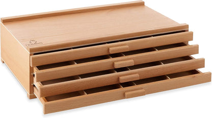 7 Elements 4 Drawer Wooden Artist Storage Supply Box for Pastels, Pencils, Pens, Markers, Brushes and Tools