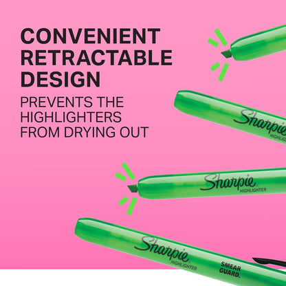 Sharpie Retractable Highlighters, Chisel Tip, Fluorescent Yellow, 12 Count