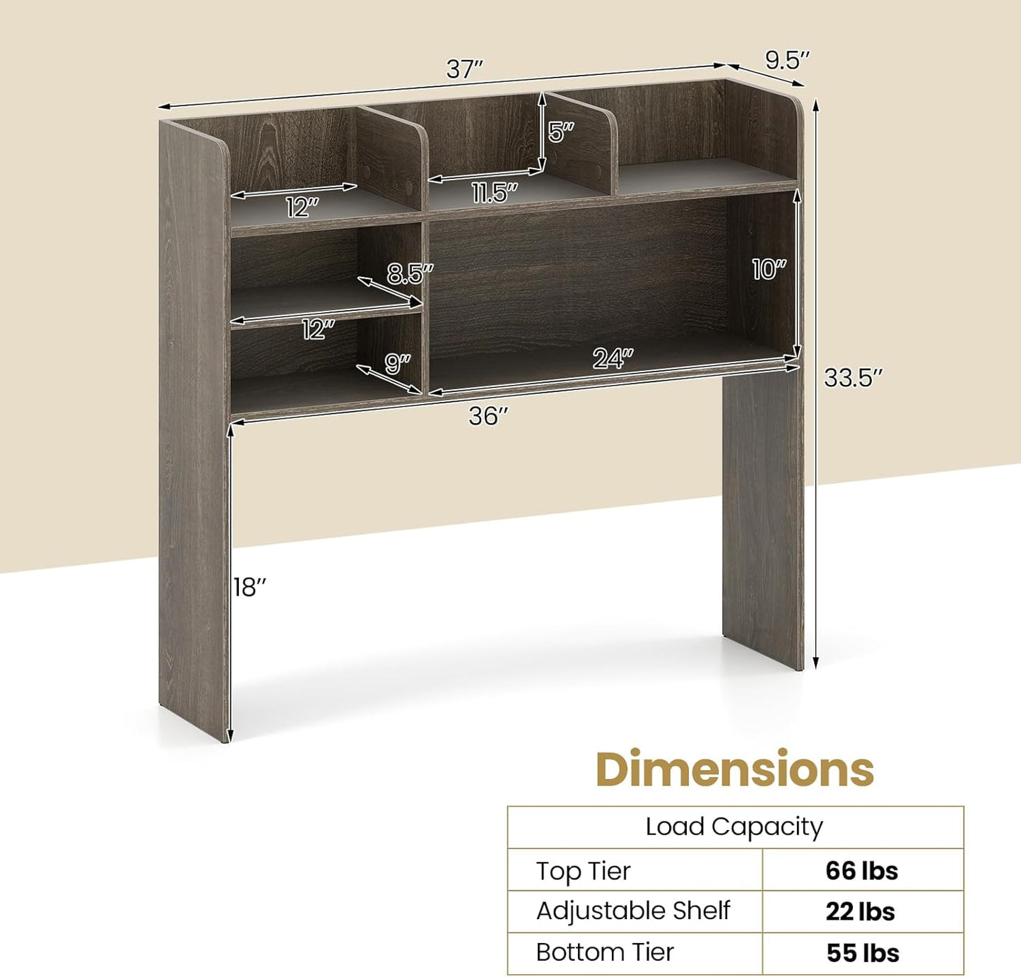 Tangkula Desktop Bookshelf, Countertop Storage Hutch with 5 Shelves for Computer Desk, Desk 3-Tier Display Rack, Multipurpose Wood Desktop Hutch Storage Organizer for Dorm Office Home