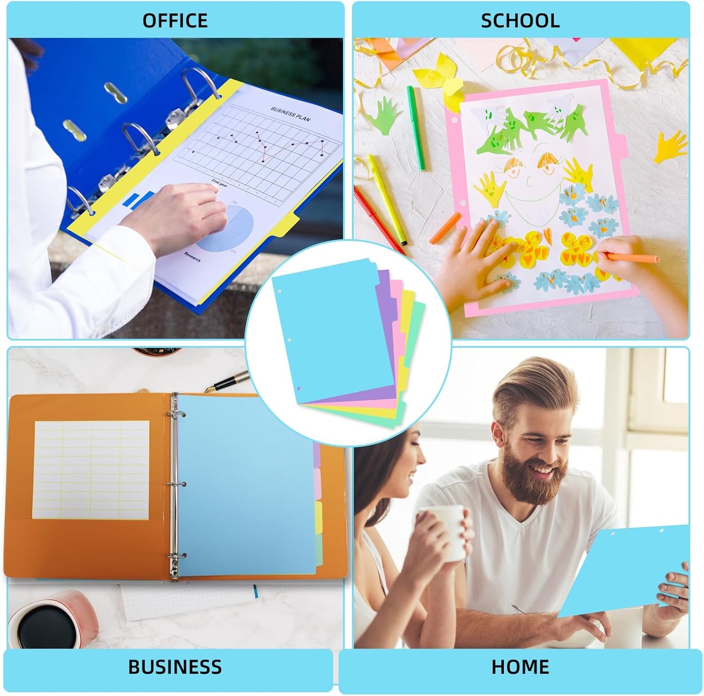 3 Ring Binder Dividers with TAB,48PCS/6 Set Plastic File Dividers,8 Tab 3 Hole Punch Dividers,Pastel Color,Letter Size,6 Sets