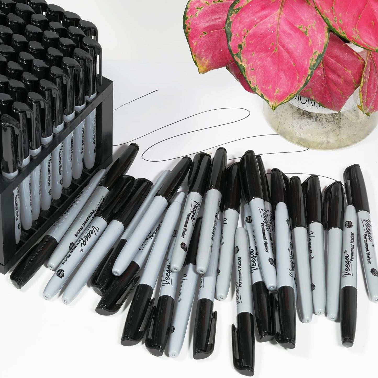VEESA Permanent Markers Bulk, Fine Tip, 75 Pack Black Permanent Markers, Quick Drying, Water- & Fade-Resistant, Used on Wood Plastic Paper Metal