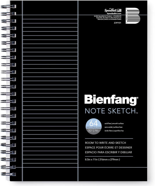 Bienfang NoteSketch - Half-Lined Half Blank Notebook - 8.5 in. x 11 in. Sketch & Note Taking Paper Pad, 64 Sheets Spiral Wire Bound Sketchbook for Students, Artists & Writers, White
