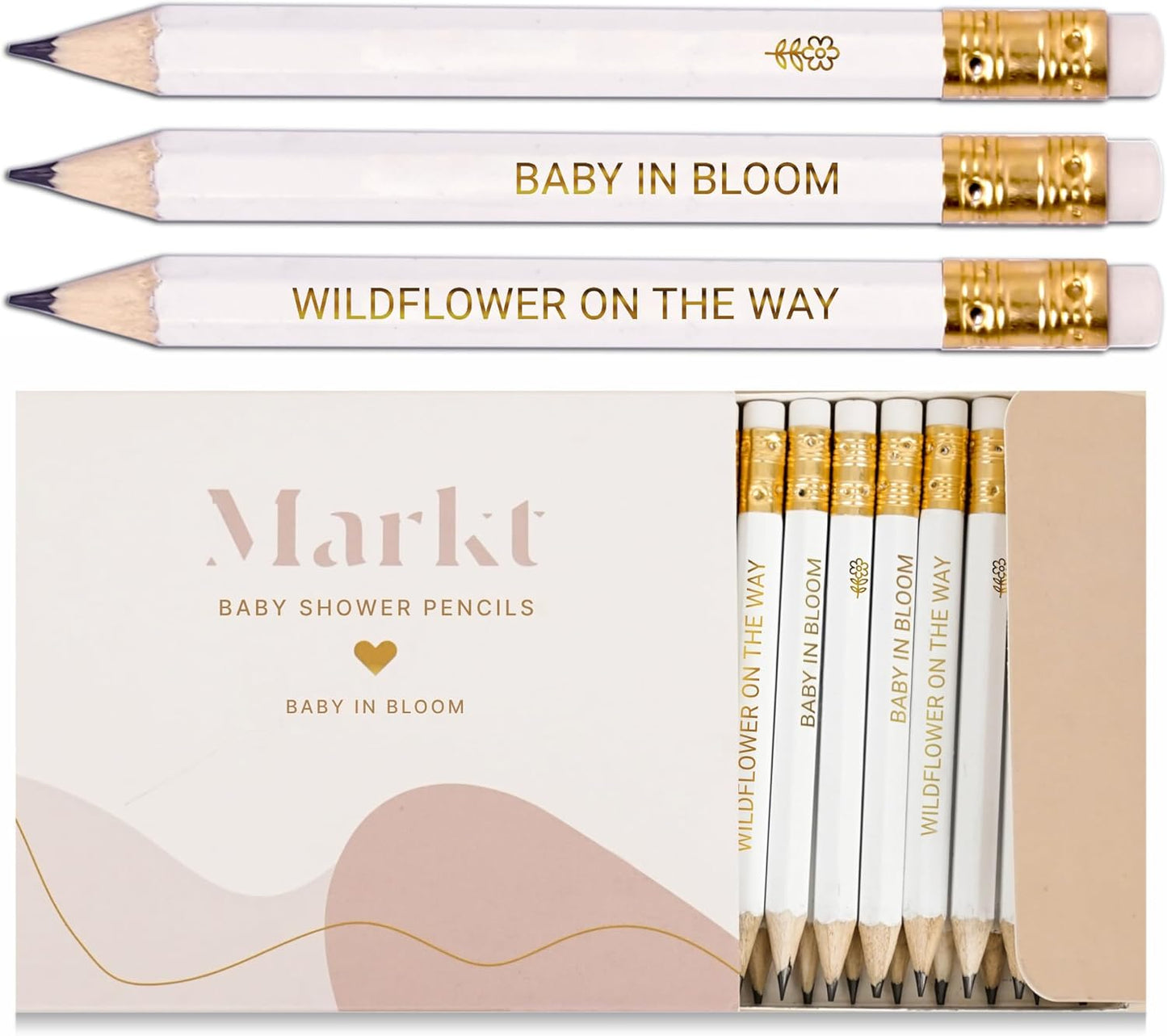 Markt Mini Pencils For Baby Shower Games Boy, Heart Pencils, Small Blue Pencil Set (Wood Pencil Set)