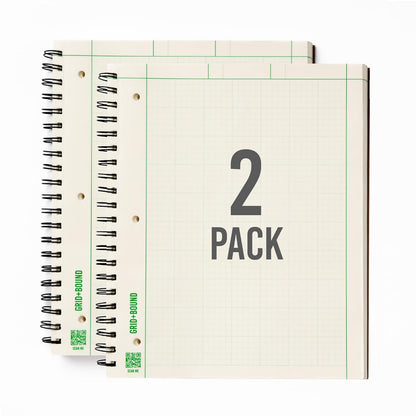 Grid+Bound Engineering Notebook, Spiral-Bound, 2 Pack, 8.5" x 11", Green Tint, Margin Front, 5x5 Graph Back, 150 Sheets per Notebook