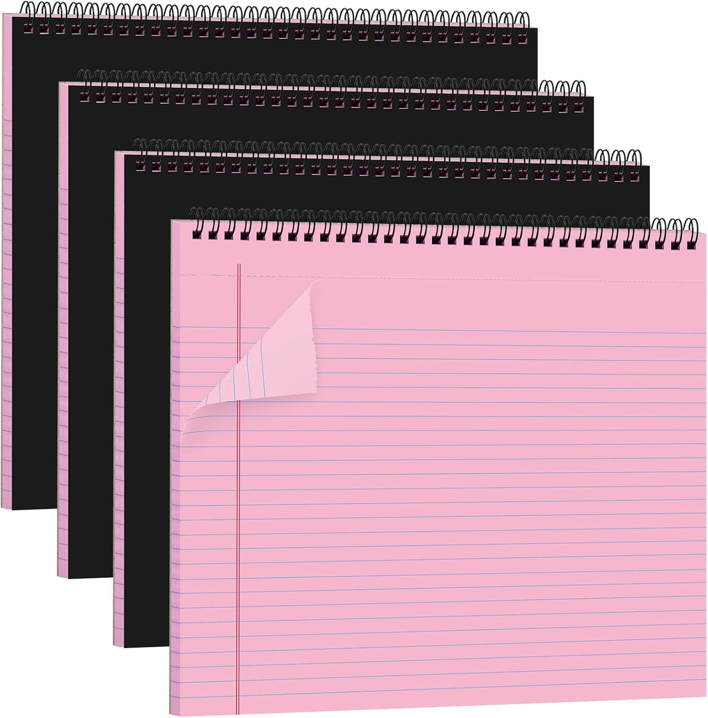 MotiMind 4 Pcs Legal Pads Landscape Notebooks Hole Punched Top Spiral Bound Notebooks 11 x 9.5 Inch College Ruled Drawing Notepad Tear Line for Removal 50 Sheet Office Steno Book(White)